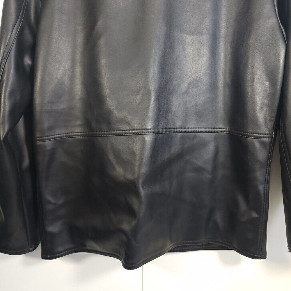 G.A Milano Italy Men's Medium FauxLeather Button Up Black Trench Blazer Jacket - Picture 10 of 12